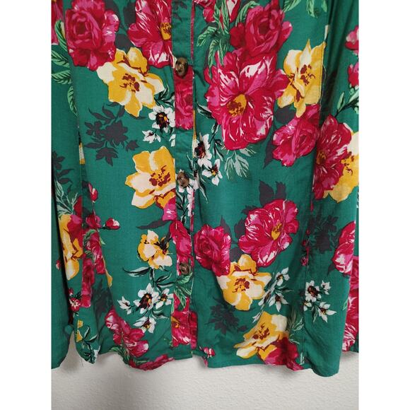 Torrid Green Red Yellow Floral Lace Up Fit & Flare Tank Blouse Size 6 - Picture 7 of 9